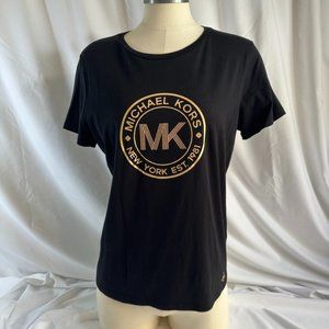 Michael Kors Gold Logo T Shirt in Black